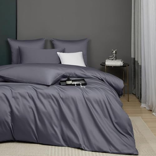 Luofanfei Kühlend Mako Satin Bettwäsche 135x200 Baumwolle Sommer Grau