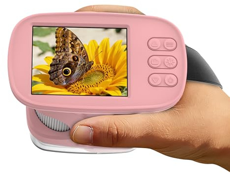 Microscopio per Bambini con Schermo da 2,4, Mini Microscopio Portatile da Tasca 1000X, Giocattolo Educativo STEM per la Scienza – Ideale come Regalo di Natale o Compleanno (Rosa)