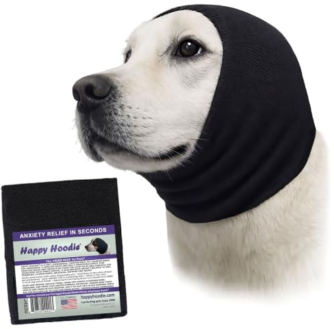 Happy Hoodie The Original Dog & Cat Calming Band - American Brand - Anxiety Relief/Noise Protection - Grooming - Thunder - Fireworks (Large, Black) - Since 2008