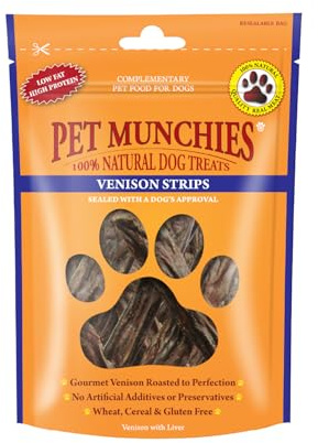 Pet Munchies Venison Strips Dog Treats, Premium Wheat Free Dog Chews with Natural Real Meat, Low in Fat and High in Protein 75g