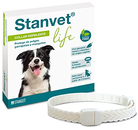 Stangest Collar Stanvet Life para Perros Premium | Repelente de Insectos | Protege de Garrapas, Pulgas y Mosquitos | Sin Insecticidas | Resistente al Agua | Activos Vegetales | 60cm