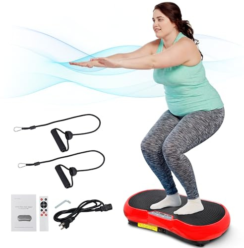 Nova Microdermabrasion Whole Body Fitness Vibration Plate Exercise Machine with Bluetooth Music Connection, Indoor/Outdoor Workout Trainer for Weight Loss Massage (Red)