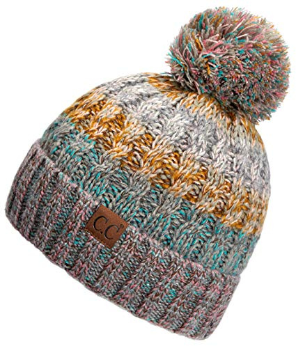 C.C Hatsandscarf Women's Winter Slouchy Knitted Hat Cable Knit Pom Beanie Hat (Rose/Mint)