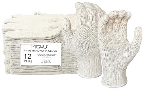 MIG4U 12 Pairs Work Gloves - Cotton String Gloves for Safety Work - Glove Liner Hand Saver Heat Protection for BBQ (Large, Heavy)