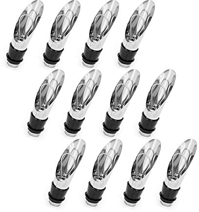 XLKJ 12 Pcs Vertedor de Vino, Boquillas para Botellas Vino, Vertedor de Acero Inoxidable con Tapón para Goteo, Aceite, Vino, Licor, Botella