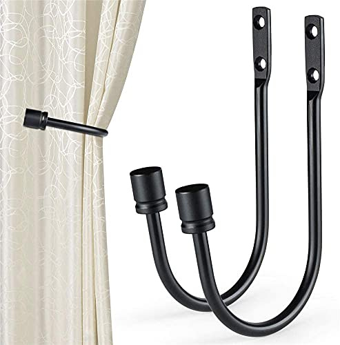 Tiardey 2 pièces de retenue de Rideau, Crochet en Forme de U en métal Crochet d'embrasse fixé au Mur Accessoires de draperie Retenue de draperie de Rideau décoratif (Noir)