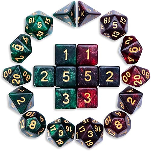 QMAY Set de dés DND – 2 x 11 dés polyédriques (22 pièces) pour donjons et dragons, jeux de rôle de table.
