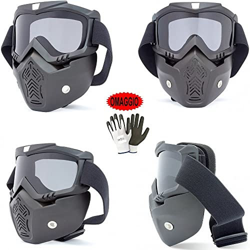 Kompatibel mit Premier-Visier für Jethelm, integral, modular, CROSS für Motorrad, Roller, Motocross, Ski, PainTBall mit getönter Brille, trennbar, vom schwarzen Kinnschutz