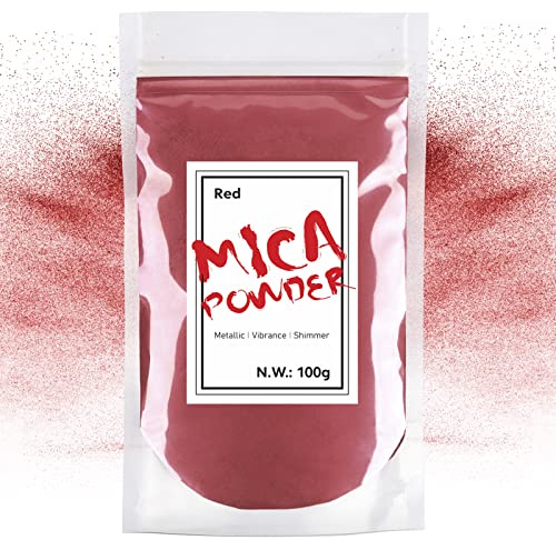 Waysroma 100g Polvere di Mica,Rosso Colori per Resina Epossidica Naturale Colorante Candela,per Epoxy Resin Art,Sapone,Kit Slime,Candele,Prodotti per Gioielli,Bomba da Bagno,Trucco del Viso