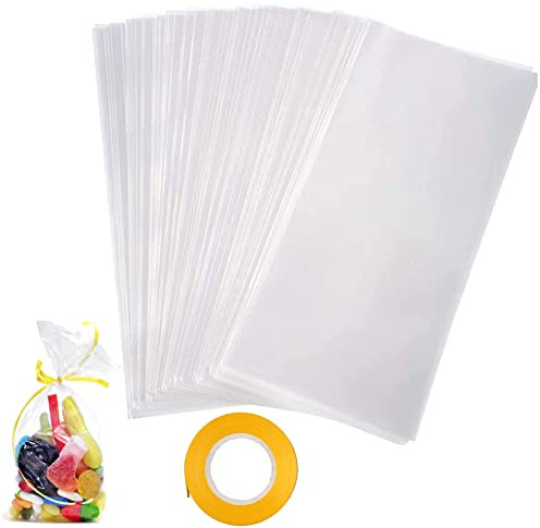 100 PCS Bolsas de Celofán Transparentes, para Chuches, Bolsitas de Regalos,para Dulces Galletas Piruletas Cumpleaños Boda Comunión 6x19cm
