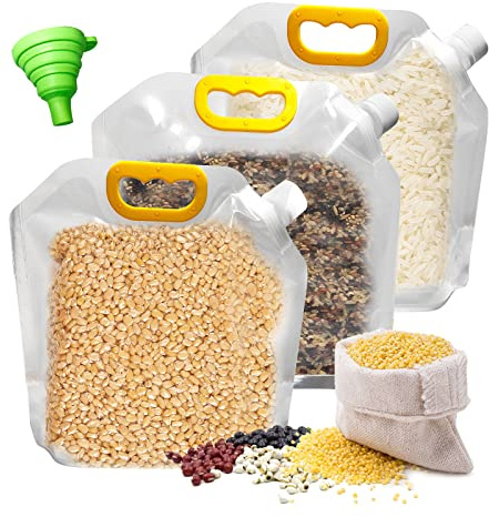 Global-Daily Transparent Cereal bag， Plastic Food Kitchen Storage Container ，Practical Airtight Lids Moisture-proof Portable Storage Bags Ideal for Cereal, Pasta, Sugar, Flour, Rice，Beans，Grain 3Pcs