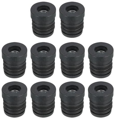 Sourcing Map 10Pcs Black Plastic Round Inserts for 19mm/0.75 OD Round Tubes with M6 Thread, Furniture Leg Plugs