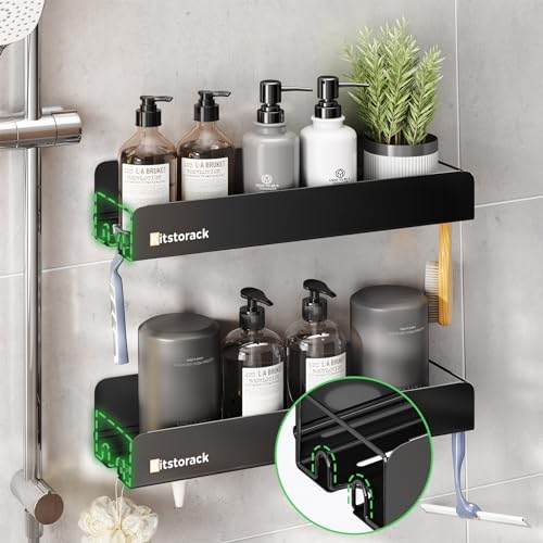 Kitstorack Gewürzregal, 2er-Set Gewürzregal Wand für Die Küche, Klebstoff Gewürz Organizer Metall Gewürzregal Ohne Bohren Mit 8 Haken für Küche, Bad