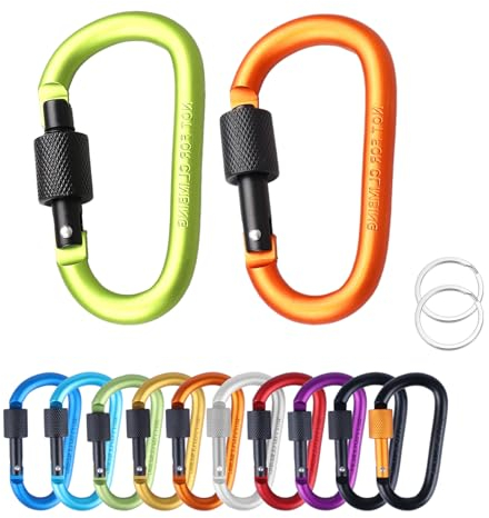 MORAINJAY 10 Colors Available Aluminum Alloy Locking Carabiners,Heavy Duty D-Ring Carabiner Clips for Outdoor,Camping,Hiking,Fishing,Traveling,Backpack,Water Bottle(2Pcs Green&Orange)