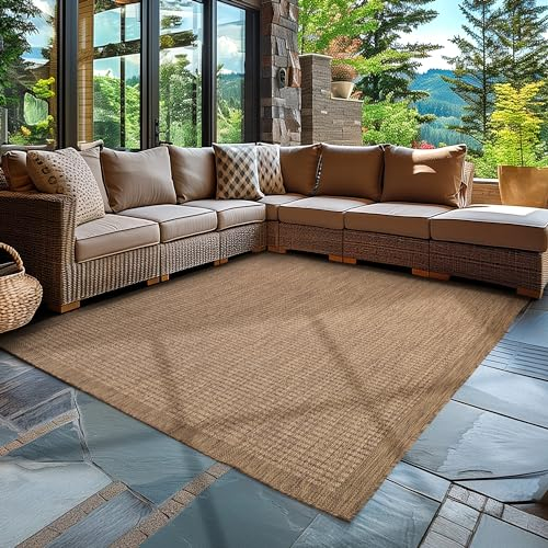 Carpettex In & Outdoor Teppich Wetterfest 60 x 100 cm Braun - Sisal Optik Balkon Teppich Waschbar, Wasserfest und Flachgewebe - Ideal als Teppich für Küche, Terrasse, Garten und Camping