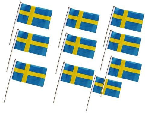 Flag à la main suédois petit drapeau à la main suédois Mini bannière nationale de bâton 10pcs 14x21cm, drapeaux
