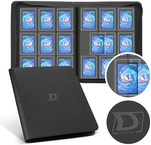 Deoyibu Toploader Album pour cartes à collectionner 288 Toploader, 9 pochettes latérales pour cartes rigides de 7,6 x 10,16 cm, Toploader binder avec cuir synthétique, idéal pour TCG, MTG, etc. Noir