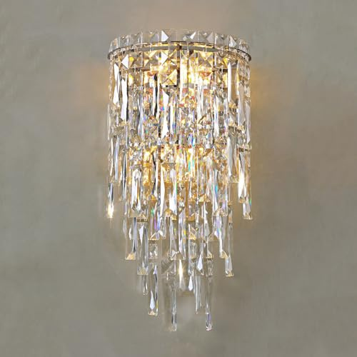 BRRSKBK Aplique de pared de cristal cromado para chimenea Lámparas de pared de cristal modernas Iluminación de pared de pasillo de lujo interior Lámpara montada en la pared del dormitorio para sala de