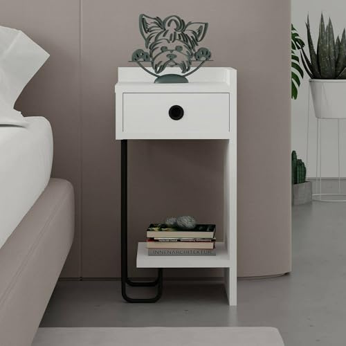 Dmora - Mesita de Noche Rasalas, cómoda Baja, Mesa de Noche, Estante de Cama, 32 x 30 x 61 cm, Blanco