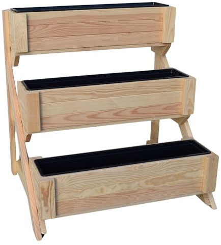TIMBERMIK Holz 3 Etagen Pflanzentreppe Hochbeet B: 92,5 cm H: 90 cm T:73 cm Blumenständer Pflanzenständer Indoor Outdoor Pflanzregal Kräuterregal Blumenregal Robuste Blumentreppe 3 Stufen