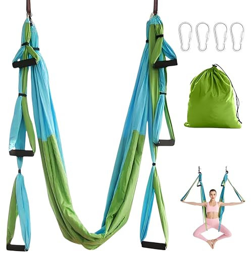 Aerial Yogatuch mit 6 Griffen, Aerial Yoga Hängematte Set Anti-Schwerkraft Yoga Schaukel Swing für Pilates yoga Schaukel für Krafttraining, Entspannung Gymnastik 200kg Tragkraft