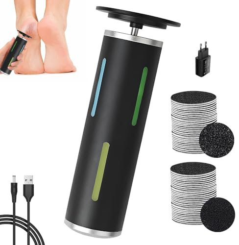Rimuovi Calli Piedi Elettrico, Set di Pedicure Elettrico Professionale Piedi con 60 Dischi di Carta Vetrata, 3 Velocità Regolabile Raspa Piedi Professionale, Credo per Pedicure(Nero)
