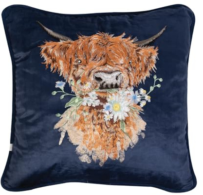 Wrendale Designs by Hannah Dale 'Daisy Coo' Highland Cow Embroidered Cushion