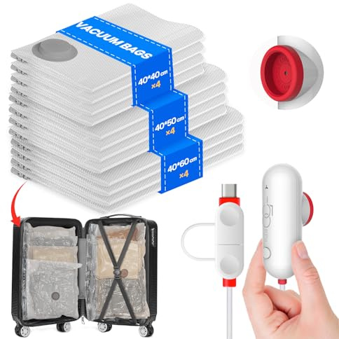 Vacbird Vacuum Storage Bags with Electric Pumps, Vacuum Bags for Travel, Luggage and Clothing,12 Pack