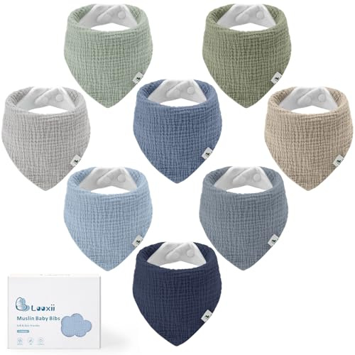 Looxii Babero para bebé, pañuelo triangular, 8 unidades, muselina, 100% algodón, babero suave absorbente para niños y niñas