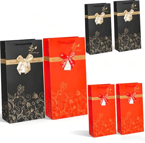 Joybble 4Pcs Bottle Bags for Wine, Reusable Paper Wine Bottle Bags, Luxury Gift Bag with Rope Handles, Elegant Paper Tote Bag for Spirits Whiskey Champagne, Wedding Birthday Xmas Party Decoration