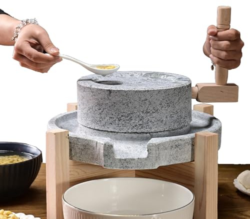Manuell stenkvarn – handgjord vetepasta kvarn med trästativ, klassisk kornkvarn för färskt mjöl, naturlig stenkvarn för hemmatlagning