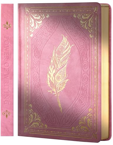 CAGIE 320 Pages Thick Hardcover Journaling Notebooks Vintage Leather Journal for Women Men A5 College Ruled Journals for Writing with Gift Box, 5.7 x 8.3 in, Gold Pink