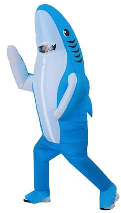 FUNFOCUS Disfraz de tiburón inflable para adultos, disfraz de aire para hombre y mujer, divertido disfraz de carnaval para Halloween, Navidad, fiesta (inflable tiburón costume mujer hombre)