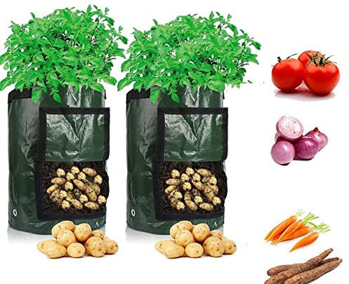 Matybobe Trädgårdsväxtpåse Trädgårdsodlingspåse Planteringspåse PE Andningsbar Växtodlingspåse med Fönster Två Specifikationer Miljövänligt för Potatis Tomater Grönsaker (5 liter 23x28cm)