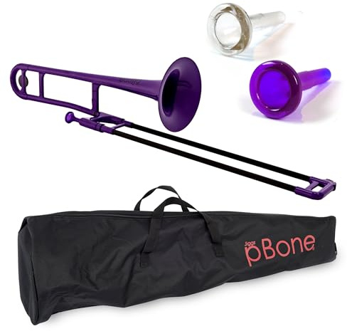 pBone PBONE1P Plastic Trombone with Mouthpiece and Carry Bag - Bb Student Beginner - Purple, 14.0 in*38.0 in*11.0 in