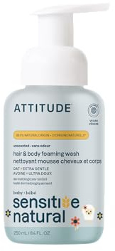 ATTITUDE 2-in-1 Shampoo and Body Wash for Baby, EWG Verified, Plant- and Mineral-Based Ingredients, Dermatologically Tested, Vegan Products for Sensitive Skin, Unscented, 8.4 Fl Oz