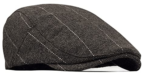 besbomig Mens Tweed Flat Cap Driving Hat Newsboy Cap - Adjustable Fashion Newsboy Irish Beret Hat, Spring Autumn Winter, 55-59CM Coffee