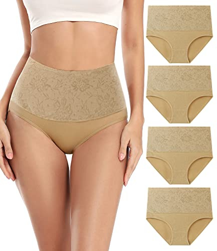 wirarpa Women's Cotton High Waisted Compression Panties Full Coverage Brief Underwear Tummy Control Knickers 4 Pack