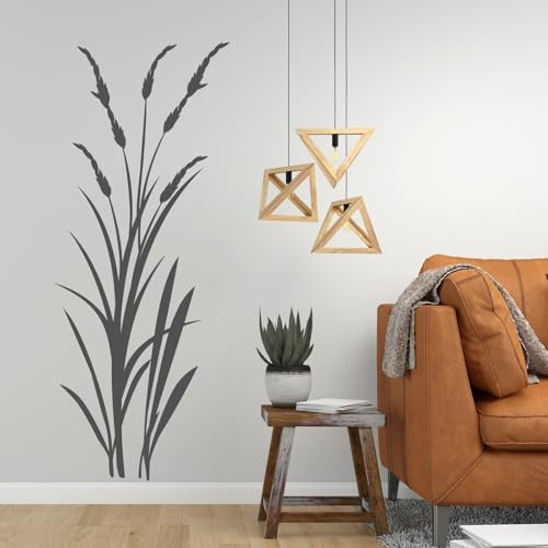 tjapalo® v21 Wandtattoo Schilf Strauch Dekoration Wandaufkleber Wandtattoo Wohnzimmer pflanzen Wandtattoo pflanzen und Gräser Wohnzimmer wand deko, Farbe: Beige, Größe: H120XB48cm
