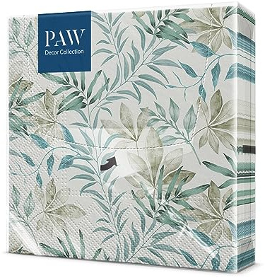 PAW - Napkins 3-Ply (33 x 33 cm) I 20 Pieces I Perfect for Birthdays, Parties, Weddings, Communion and Celebrations I Paper Napkins Colorful - Nature, Leaves I Color: Natural Flow