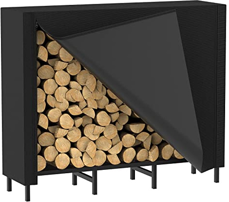 CADUKE 4 fot svart vedställ utomhus med skydd, utomhus stockförvaring | Tung, 180 cm L x 25 cm B x 80 cm H, 47 kg kapacitet, väder och rostbeständig, lämplig för utomhusbruk