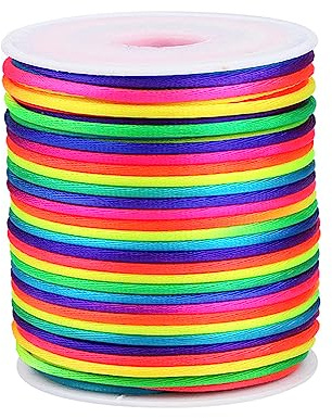 TONIFUL 1mm x 100 Yards Rainbow Nylon Cord Satin String for Bracelet Jewelry Making Rattail Macrame Waxed Trim Cord Necklace Bulk Beading Thread Kumihimo Chinese Knot Craft