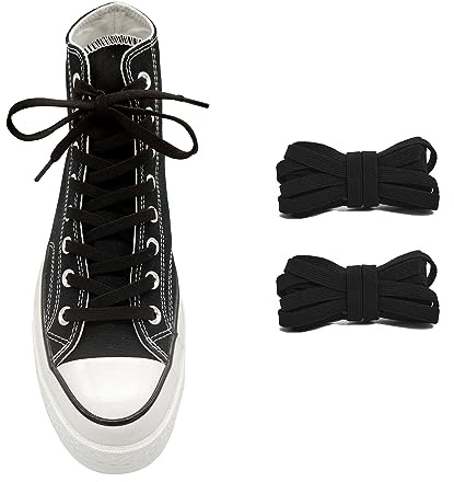 UamGlsob Lacci Elastici di ricambio da per Converse Alte Sneaker, 8mm Larghi Piatti Stringhe Elastiche per Scarpe (Black, 63''/160cm)