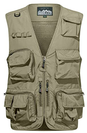 Gilet de pêche pour homme - Veste de loisirs légère - Pour safari, trekking, randonnée, camping - Séchage rapide - Gilet fonctionnel pour pêcheur, randonnée, chasse, gamme
