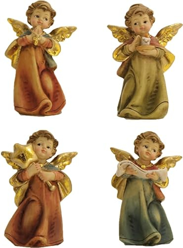 FADEDA 4X Engel stehend/Höhe:9 cm/handbemalt/detailgetreue Krippen Figuren - Weihnachten Tisch Dekoration Krippe Zubehör
