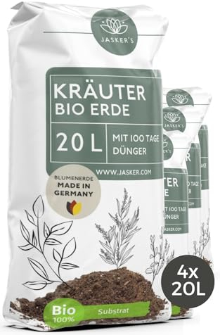 Bio Kräutererde 80 L (4x20L) - Erde für Kräuter - Kräuter Erde mit Startdünger für Kräuterpflanzen - Grow Erde - Pflanzenerde - Blumenerde für Kräuter - Anzuchterde für Stecklinge