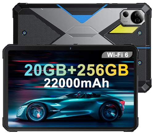 FOSSiBOT DT2 Outdoor Tablet 20(12+8) GB RAM + 256GB ROM(2TB Erweiterbar),10.4''FHD 22000mAh Akku(66W) Android 13,64MP+32MP Kamera,Octa-Core,Dual SIM 4G LTE,WiFi 6/GPS/OTG (Blau)