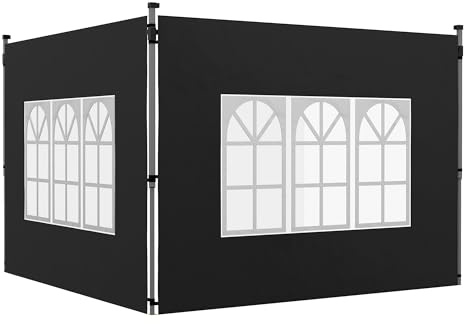 Outsunny Paneles Laterales de cenador con Ventana para cenador desplegable de 3 x 3 m, Paquete de 2 Lados de Repuesto, Color Negro