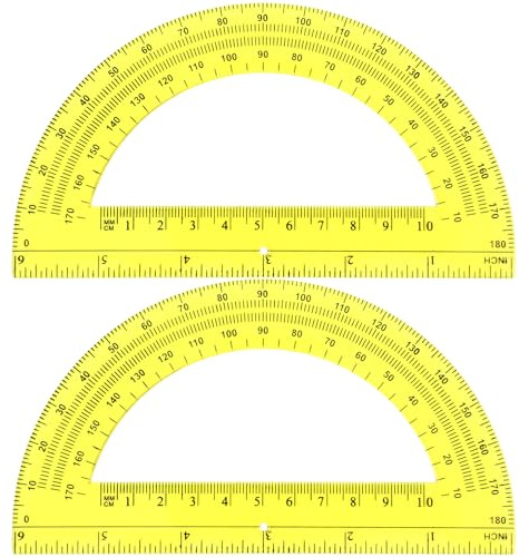 EBOOT Plastic Protractor Math Protractors 180 Degrees, 6 Inch, Pack of 2 (Yellow)