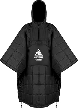 OneTigris camping poncho filt med 3M Thinsulate isolering, vattentät filt varm, med stora fickor, bärbar filt med huva för utomhus, vandring, resor